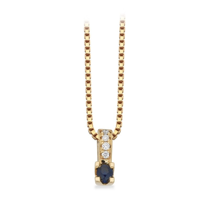 Kleopatra Queen vedhæng i 14 kt guld med safir og 0,02 ct diamanter fra Smykkecenter.
